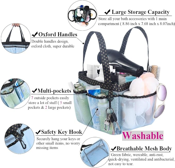 Haundry Mesh Shower Caddy Bag, Portable Shower Caddy Tote Organizer - Image 3