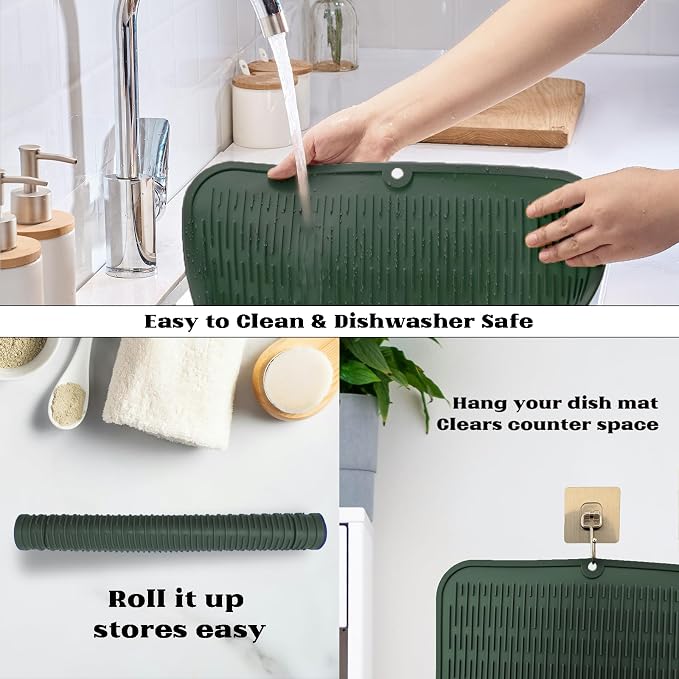 ZLR Silicone Dish Drying Mat for Kitchen Counter, Eco-Friendly Fast Dry Dish Mat - Image 4