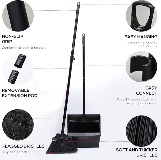 KLEEN HANDLER 48.5" Broom with Dustpan Combo Set with Long Handle - Image 2