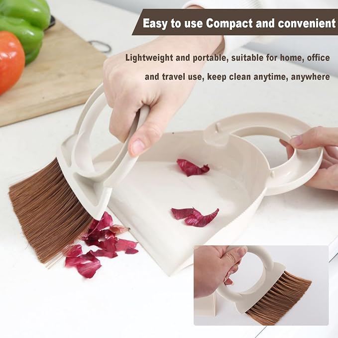 Round Handle Brush and Dustpan Set Small Broom & Dustpan Portable Handheld - Image 2