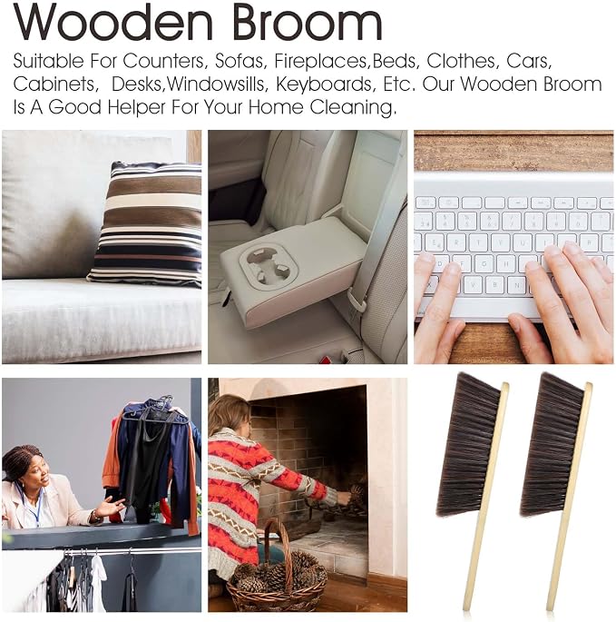 8 Pieces Hand Broom Brush, Natural Wooden Dust Brush Soft Bristles Dusting - Image 6