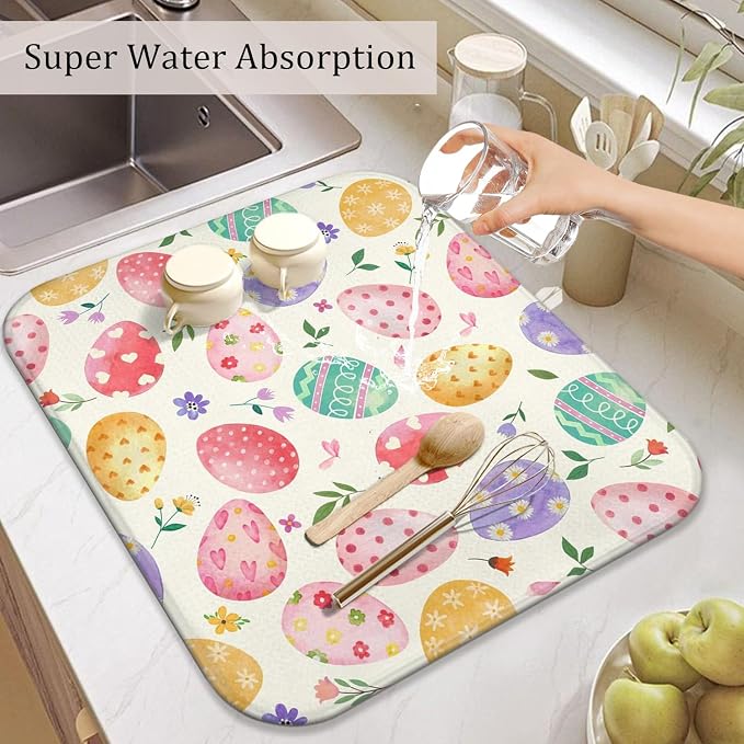 Easter Dish Drying Mat for Kitchen Counter, Happy Easter Cute Bunny Microfiber - Image 5