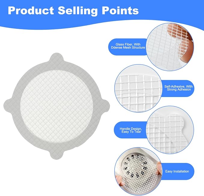 30 Pack Disposable Shower Drain Hair Catcher, Round 4-Ear Glass Fiber Stickers - Image 5