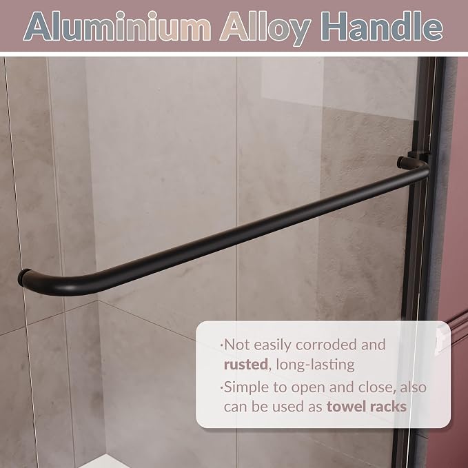 ELEGANT Shower Door 48" W x 72" H, Semi-Frameless Bypass Sliding Shower Doors - Image 4