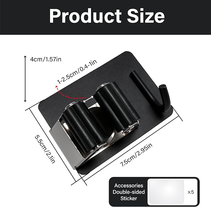 5 Pack Mop and Broom Holder Wall Mount, Stainless Steel Mop and Broom Hanger - Image 2