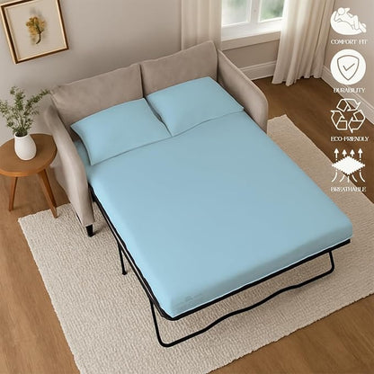 Sleeper Sofa 4 Piece Bed Sheet Set Premium Quality 100% Cotton 500 Thread Count, Smooth & Super Soft Sateen Weave, Extra Soft Bed Sheets, Wrinkle Free, 4 Inch Deep Pocket (Full, Light Blue)