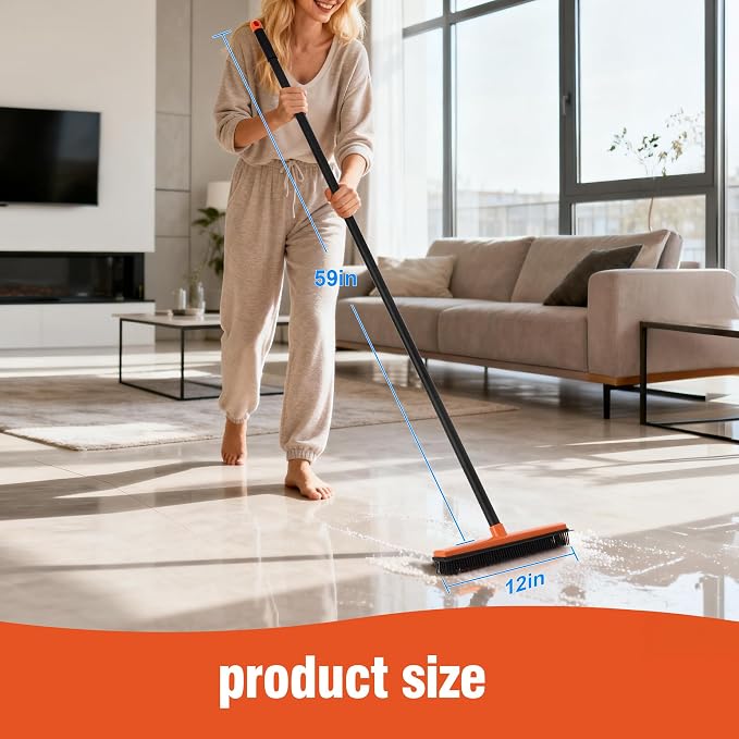 Rubber Broom for Pet Hair on Carpet & Stairs, Adjustable Long Handle Rubber - Image 5