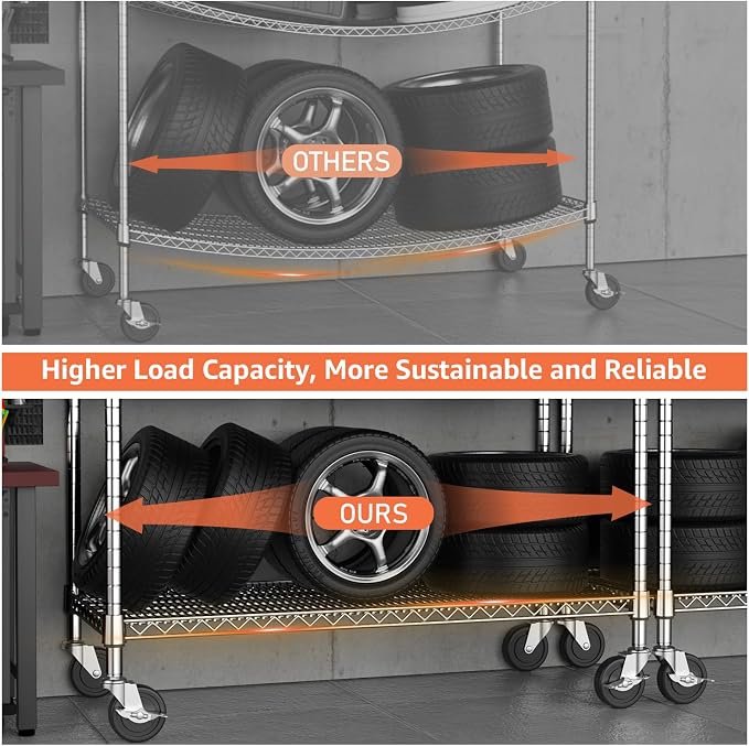 4 Tiers Storage Shelves Load 1400LBS, Metal Shelving Wire Metal Shelving Unit - Image 5
