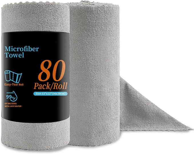 Jessy Home 80 Pack Reusable Paper Towels Grey Microfiber Cleaning Cloth Roll by JessyHome