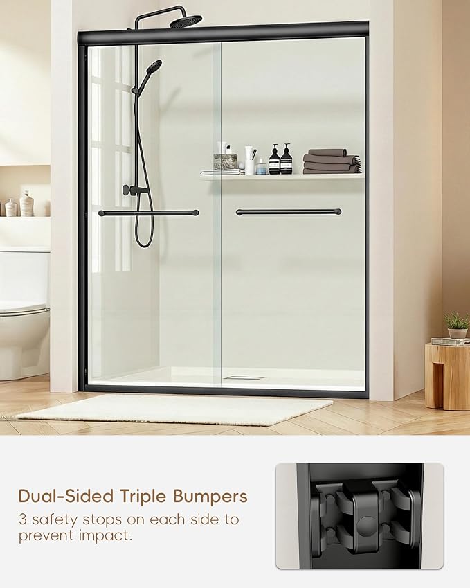 Shower Door 56-60'' W x 72'' H Semi-Frameless & Double Sliding, 1/4 inch - Image 4