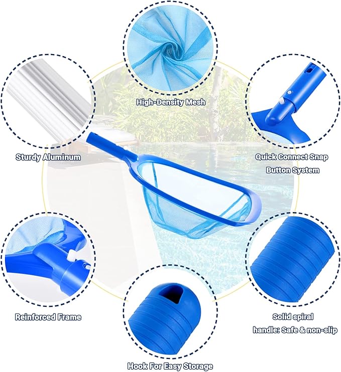 Pool Skimmer - Pool Net with 3 Section Pole, 48 inch Pool Skimmer Net with Pole - Image 4