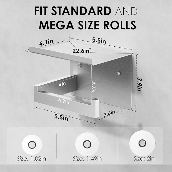 Auxmir No Drilling Self Adhesive Toilet Paper Holder, Premium Rustproof SUS304 - Image 2