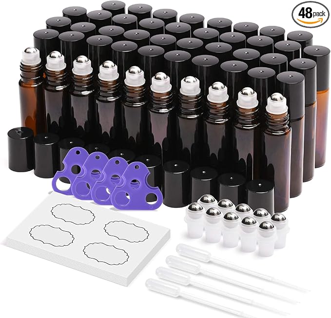 ULG 48-Pack Essential Oil Roller Bottles 10ml, Empty Bottles by ULG