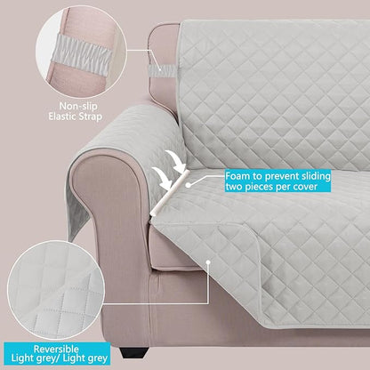 U-NICE HOME 4 Seater Sofa Cover 91 Inch Large Couch Covers for 4 Cushion Couch with Elastic Straps Water Resistant Furniture Protector Cover for Pets Cat (Sofa XX-Large, Light Grey/Light Grey)