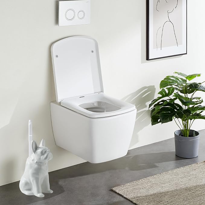 Comeon Ceramic Dog White/Black Toilet Brush and Holder Set, Plastic Handled - Image 5
