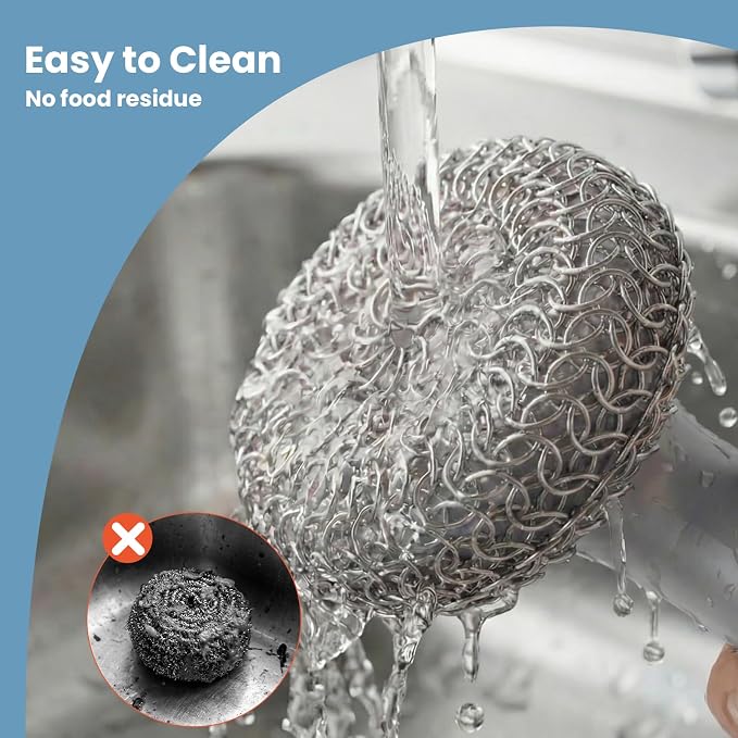Cast Iron Scrubber with Long Handle | 316 Cast Iron Cleaner Chainmail Scrubber - Image 6