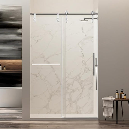 46-48" W x 76" H Frameless Sliding Shower Door, Safety Bathroom Single Sliding by Unknown