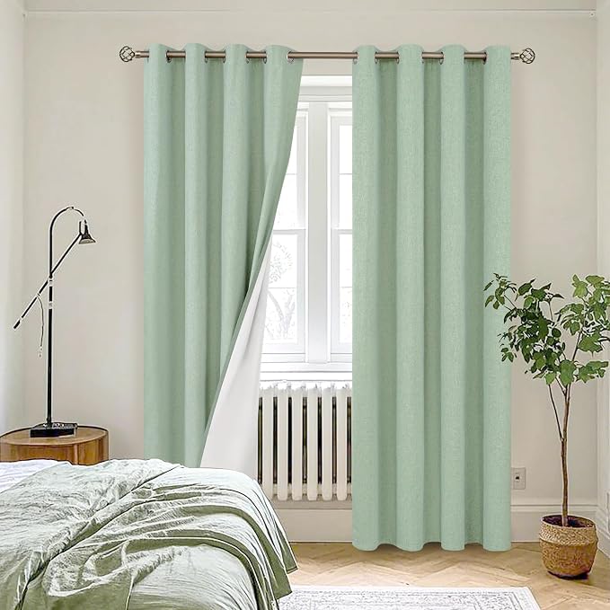 YoungsTex Light Green Linen 100% Blackout Curtains - Image 4