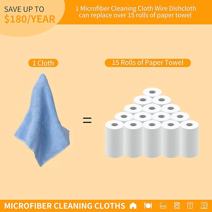 2 in 1 Microfiber Cleaning Cloth Kitchen Towels, Non Scratch Wire Dishcloth - Image 5