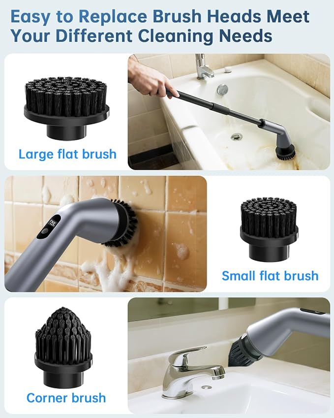 VICNOVA Electric Spin Scrubber, IPX7 Waterproof 2-Speed, Extendable Long Handle - Image 5