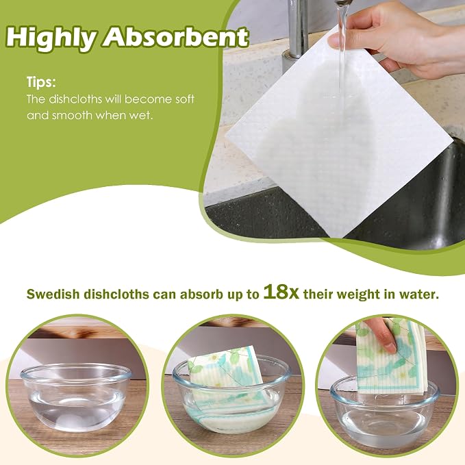 6 Packs Swedish Paper Cloths for Kitchen, Reusable Paper Towels Washable Dish - Image 4