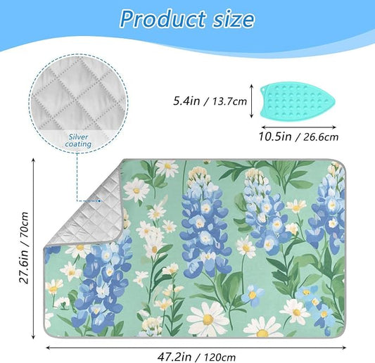 Mint Green Bluebonnet and Daisies Ironing Mat - Image 2