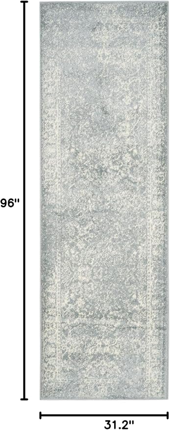 SAFAVIEH Adirondack Collection Runner Rug - 2'6" x 8', Slate & Ivory, Distressed Vintage Floral Design, Non-Shedding & Easy to Clean, Ideal for Hallway, Foyer, Entryway, Bedroom (ADR109T)