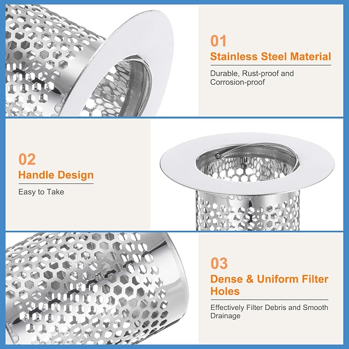 uxcell 4 Pack Shower Drain Strainer, 3.2" x 2.6" 304 Stainless Steel Floor - Image 3