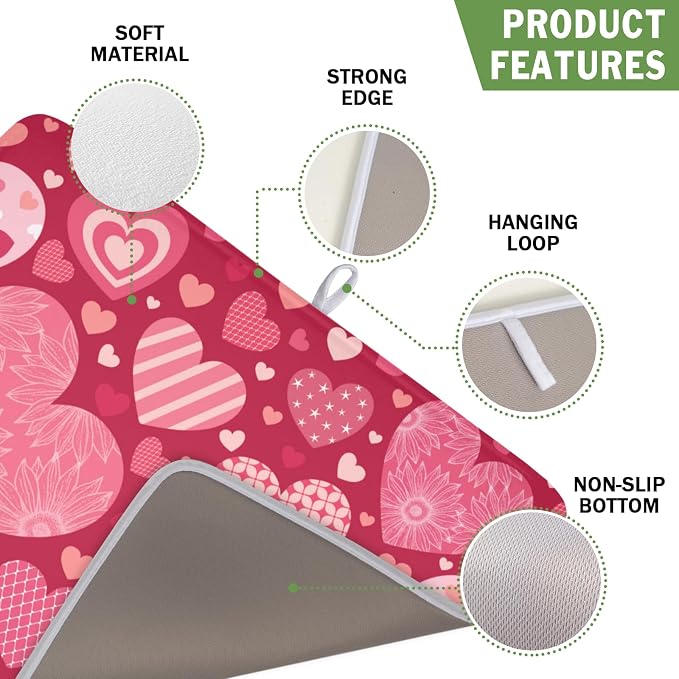 Valentine's Day Dish Drying Mat 16 x 18 Inch Heart Shaped Pattern Dish Drying - Image 3