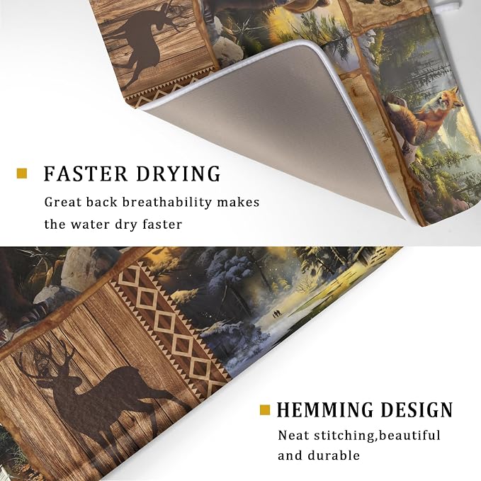 Bear Deer Fox Dish Drying Mat Rustic Cabin Lodge Dish Drainer Mats 18x24 Inch - Image 3