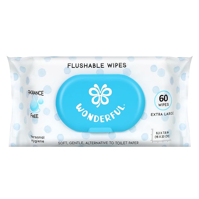 WONDERFUL Flushable Butt Wipes, Unscented 100% Plant-Based Wet Wipes by WONDERFUL-Wipes