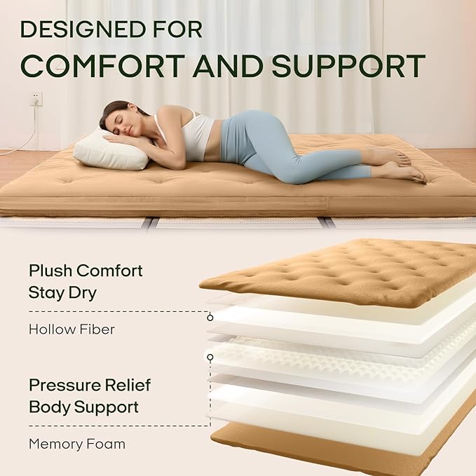 ZonLi Japanese Floor Futon Mattress Full Size 75"x 54", 100% Cotton Cover 2.5'' Thicken Tatami Mattress, Foldable Sleeping Pad, Portable Dormitory Tatami Mat, Roll Up Floor Lounger Bed for Adult