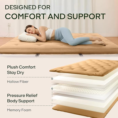 ZonLi Japanese Floor Futon Mattress Full Size 75"x 54", 100% Cotton Cover 2.5'' Thicken Tatami Mattress, Foldable Sleeping Pad, Portable Dormitory Tatami Mat, Roll Up Floor Lounger Bed for Adult