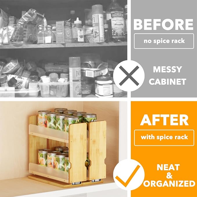 SpaceAid Bamboo Pull Out Spice Rack Organizer - Image 2