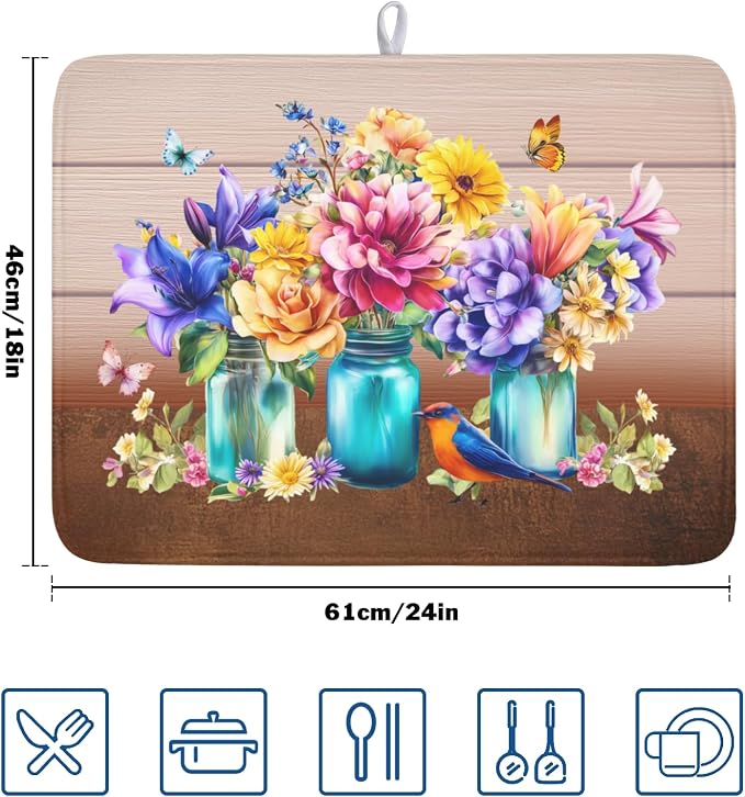 Spring Colorful Flowers Dish Drying Mat - Image 2