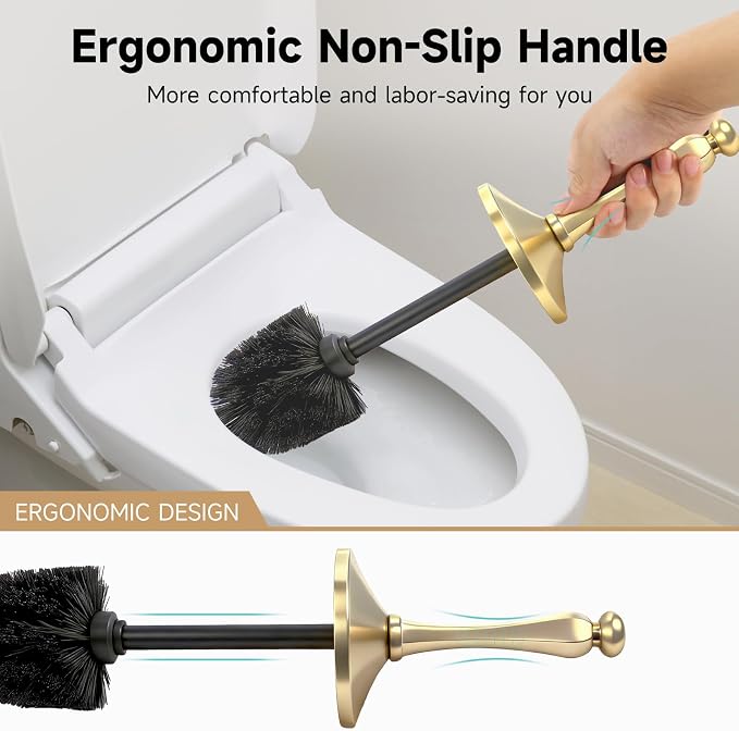 Brushed Gold Toilet Brush and Holder，Extra Long Handled Toilet Brush - Image 3