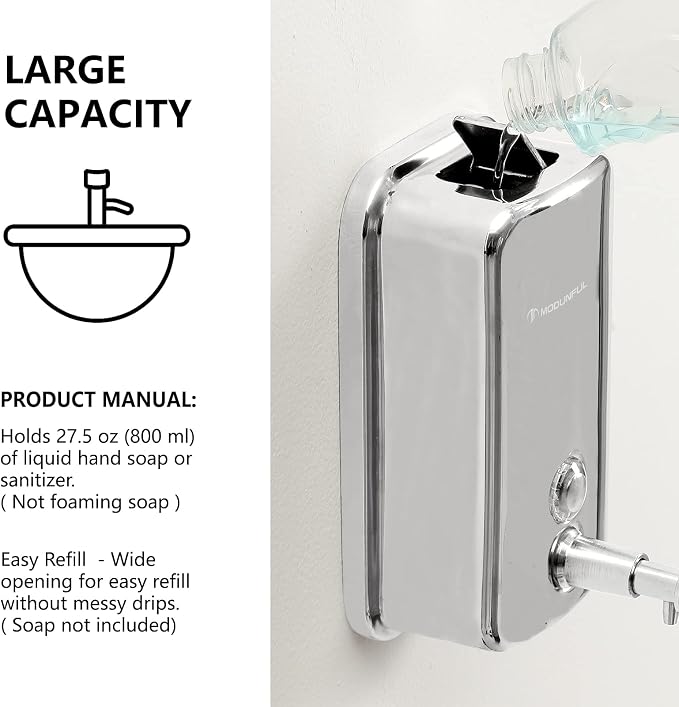 modunful Stainless Steel Soap Dispenser – 27oz Wall Mounted - Image 5