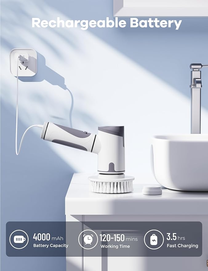 Electric Spin Scrubber, Power Scrubber Dual Speeds Cordless Shower Scrub Brush - Image 4
