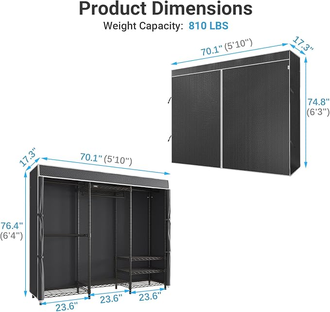 VIPEK V5C Heavy Duty Covered Clothes Rack Portable Closet Rack, Adjustable - Image 6