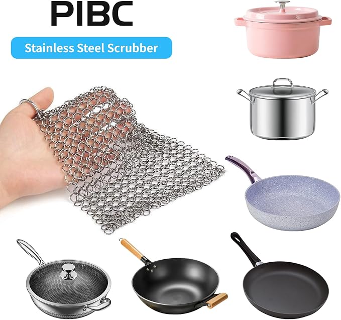 Cast Iron Cleaner 8"x6" 316L Stainless Steel Chainmail Scrubber - Image 6