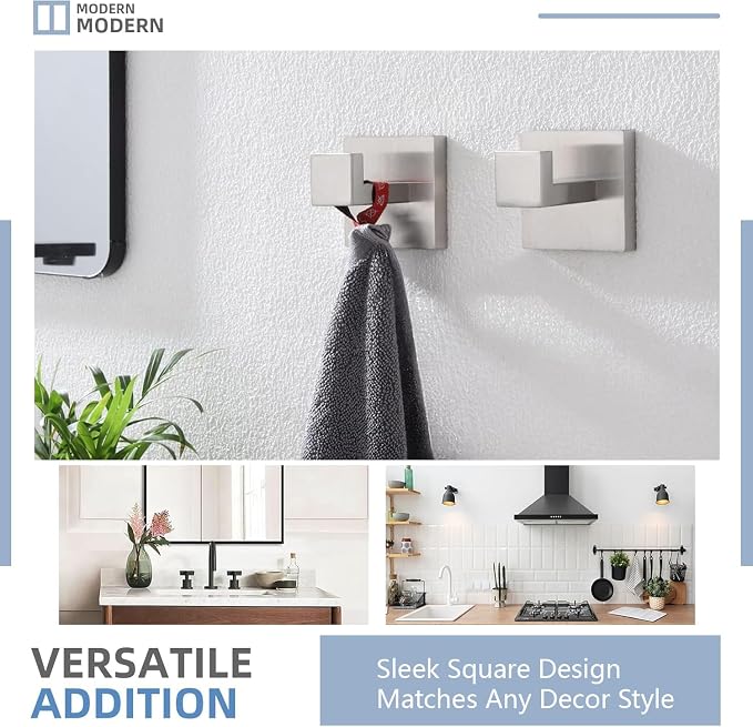 3PCS Bathroom Hardware Set, Brushed Nickel Toilet Paper Holder, 2 Square Towel - Image 7