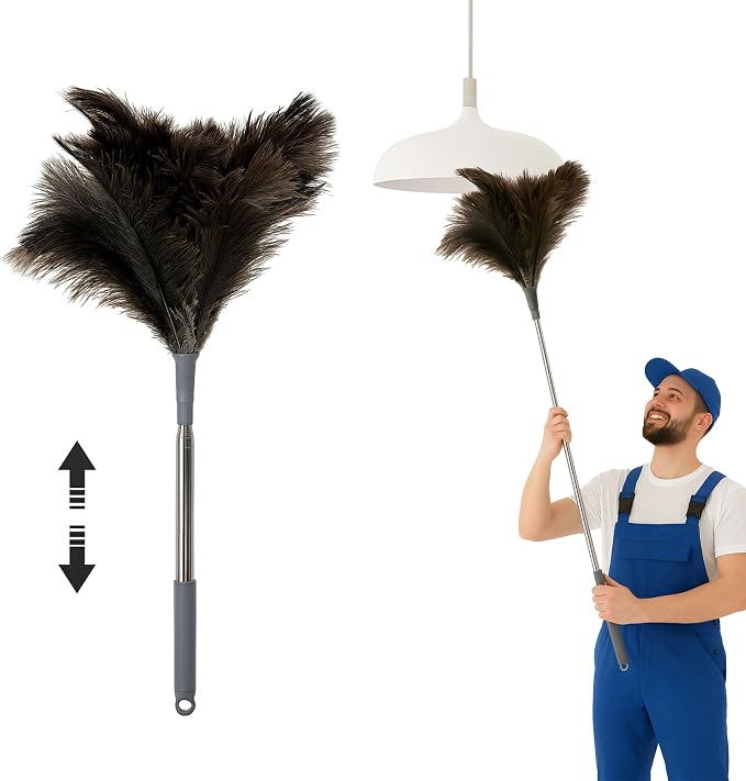 Extendable Ostrich Feather Duster – 51" Long Reach Telescopic Handle Cleaning by AIDUZETY