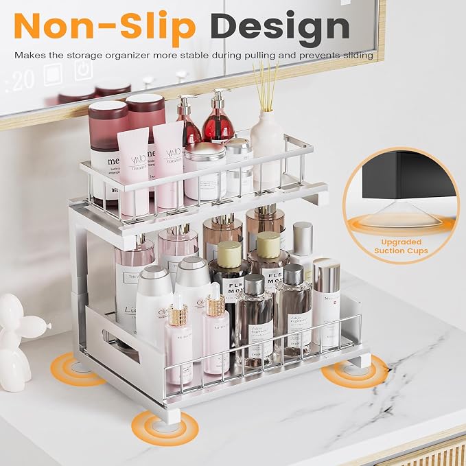 Under Sink Organizer Storage 2-Tier Heavy Duty Metal Pull Out Cabinet Organizer - Image 4