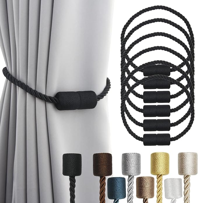 6 Pack Black Strong Magnetic Curtain Tiebacks Outdoor Elegant Decorative Tie by CurtainTiebacks