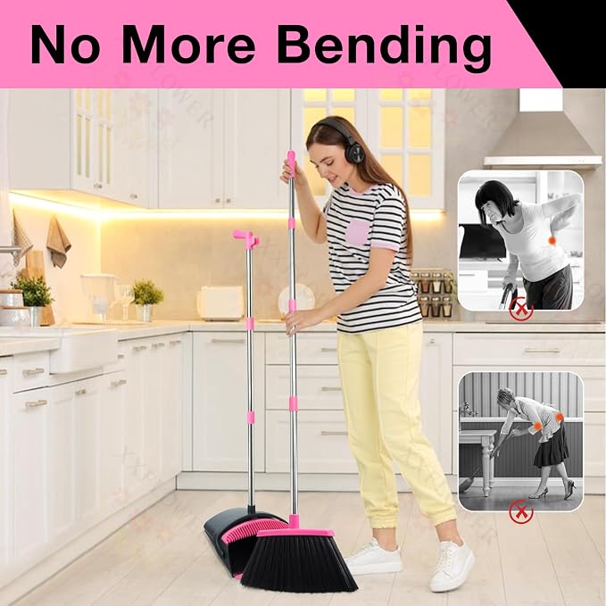 Broom and Dustpan Set, Long Handle Lightweight Dustpans - Image 6