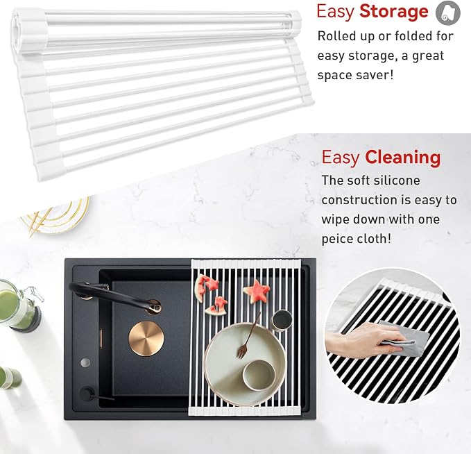 MERRYBOX Roll Up Dish Drying Rack, Silicone Wrapped Over The Sink Dish Rack - Image 7