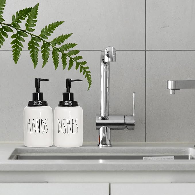 Modern Farmhouse Ceramic Dishes and Hands Soap Dispenser Set - Image 2