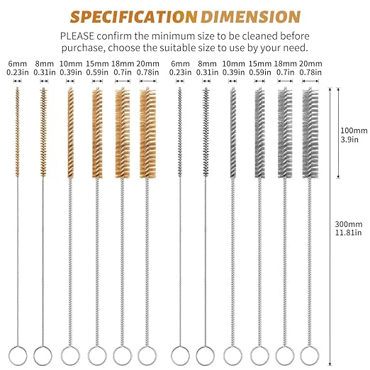 12-Pieces Brass Wire Brush Stainless Steel Wire Brush Set 12" Long Pipe - Image 2