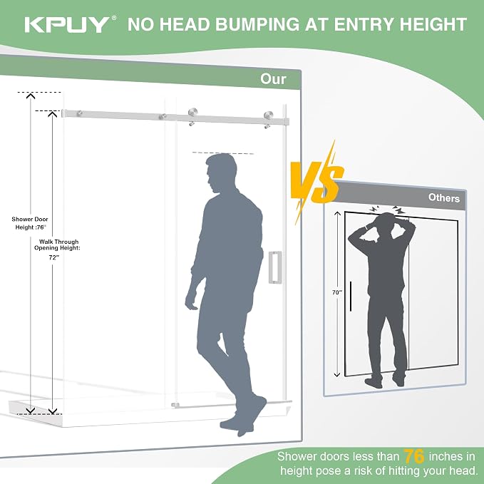 KPUY Frameless Shower Door, 43-48" W x 76" H Sliding Glass Shower Door - Image 2
