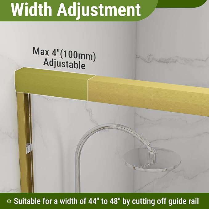Shower Door 44-48" W * 72" H, Brushed Gold Double Sliding Shower Door - Image 4